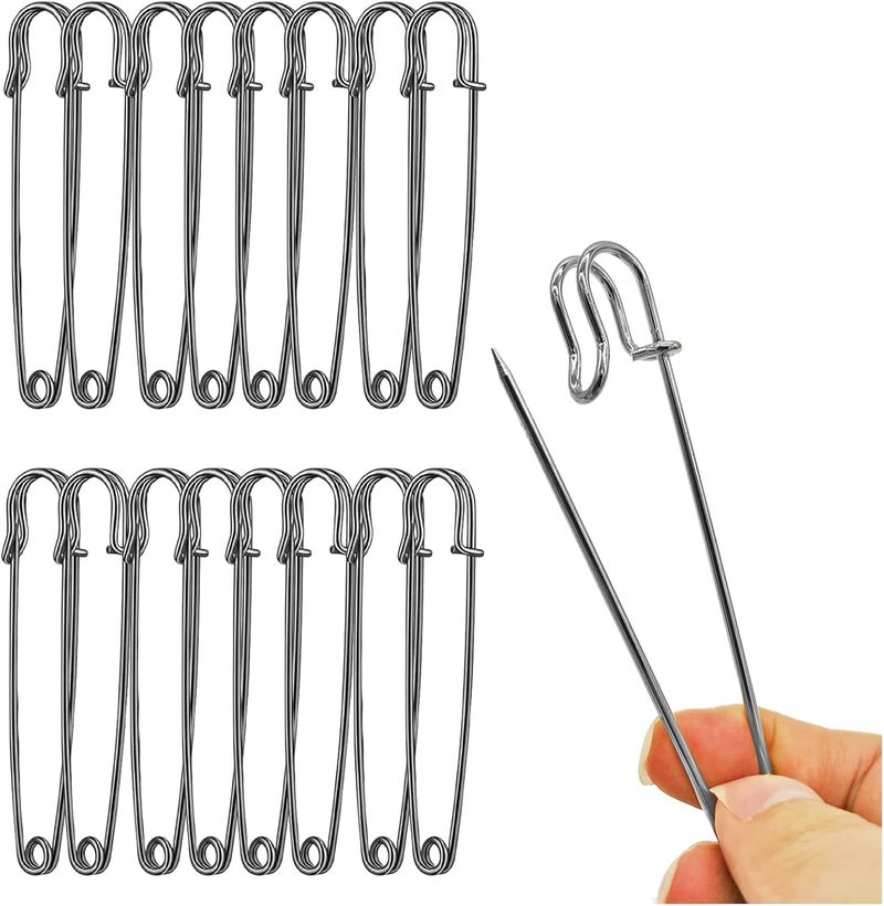Urmspst Safety Pins (Upgraded), 4" Large Safety Pins Pack of 15 for Clothes Leather Canvas Blankets Crafts Skirts Kilts, Extra Large Safety Pin Heavy Duty Safety Pins (Brilliant Black) - Image 1